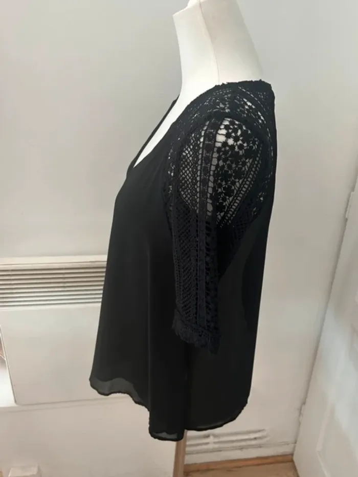 Zara blouses top haut Noir dentelle femme, taille S/36 - photo numéro 2
