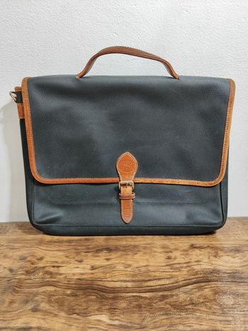 Malette porte document Longchamp vintage en cuir noir et marron