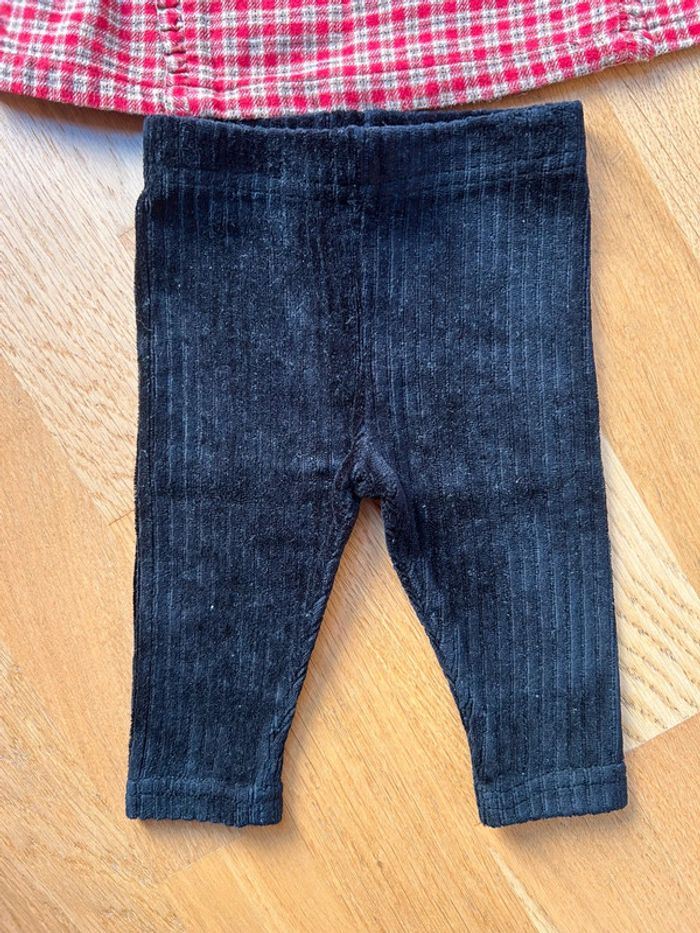 Ensemble tunique/chemisier carreaux volanté et legging velours bébé fille - photo numéro 7