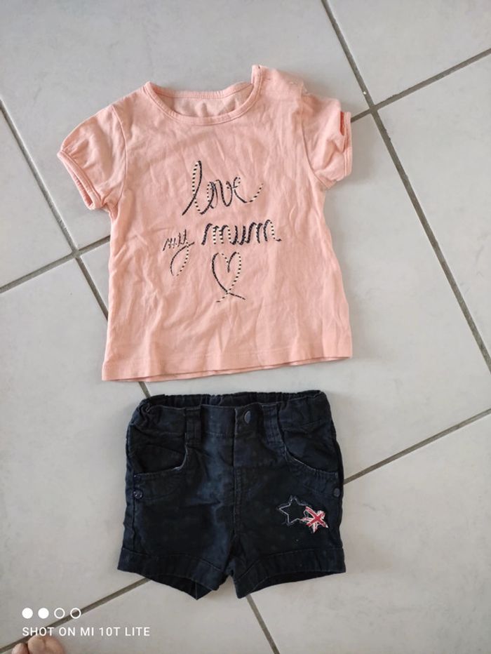 Ensemble short et tee shirt fille 9 mois