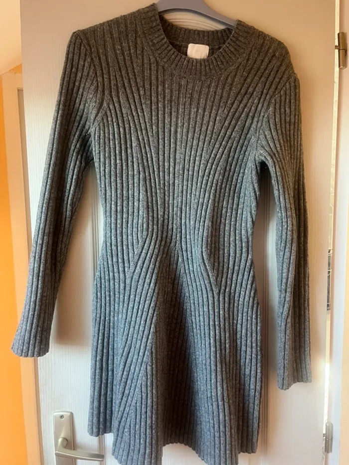 robe en maille côtelé gris chiné - photo numéro 3
