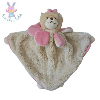 Doudou plat Ours polaire beige rose pétales BUKOWSKI