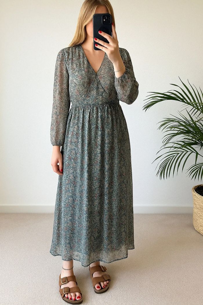 Robe longue en voile imprimé fleuri et lurex, taille 38 - IKKS