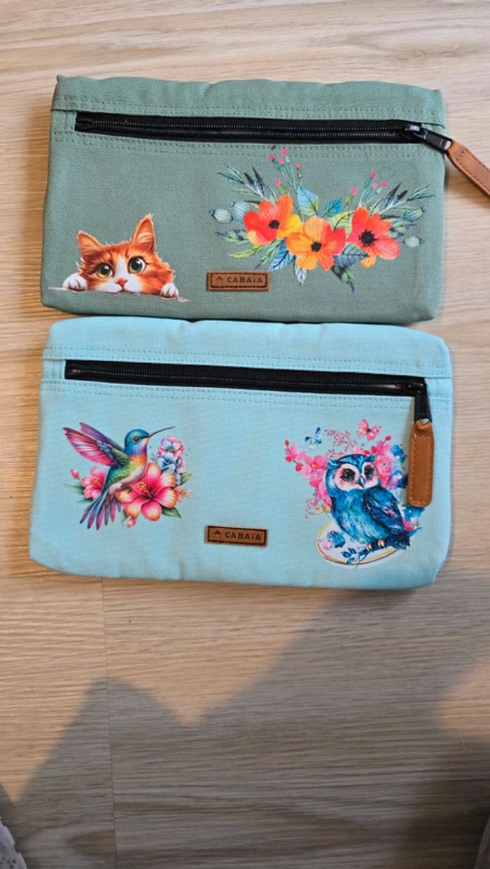 Lot 2 pochettes cabaia vertes customisées