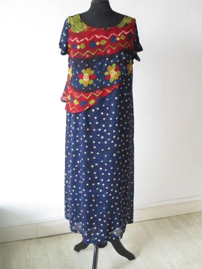 Robe longue vintage marine imprimée 38/40 TBE