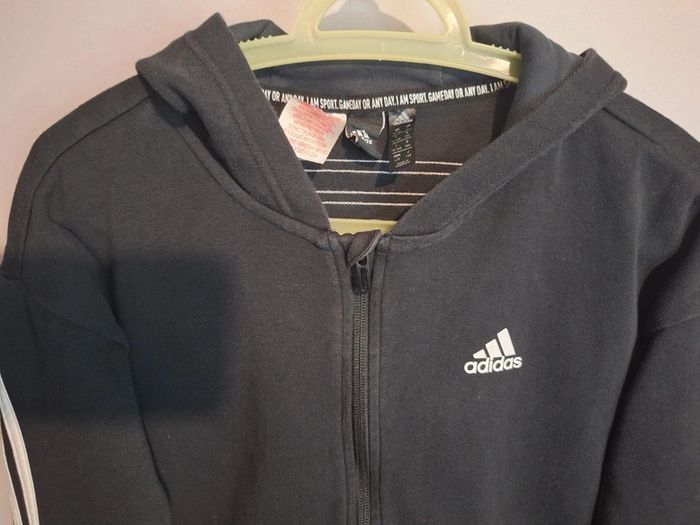 Sweat à capuche zippé vintage adidas noir - taille 13/14 ans - photo numéro 2