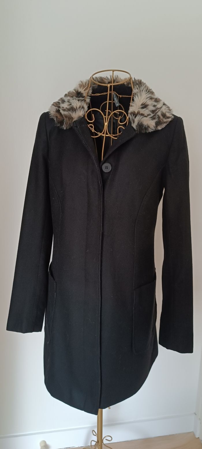 Manteau noir,col fourrure "Léopard". - photo numéro 4