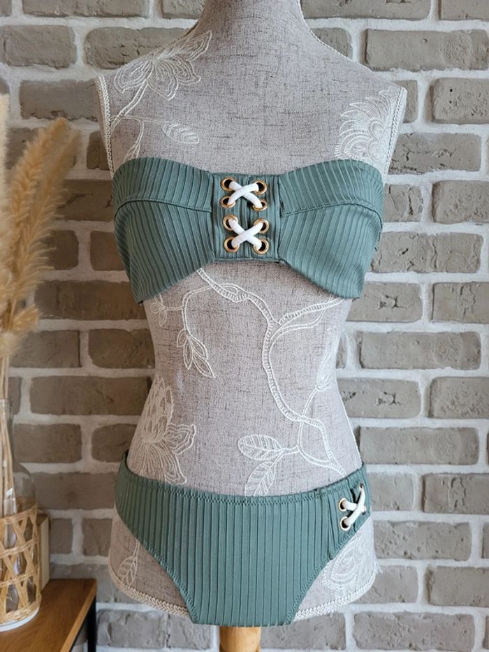 Maillot de bain 2 pièces vert sauge avec laçage - Kiabi - photo numéro 12