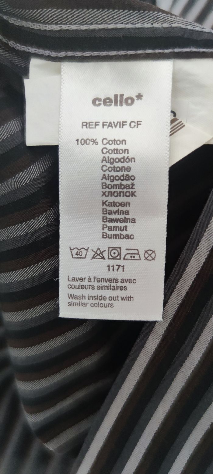 Chemise à manches longues pour homme marque Celio couleur noire à rayure blanche taille XL - photo numéro 5