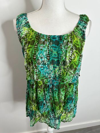 Blouse bariolée à volants verte et bleue Patrice Bréal T40 L