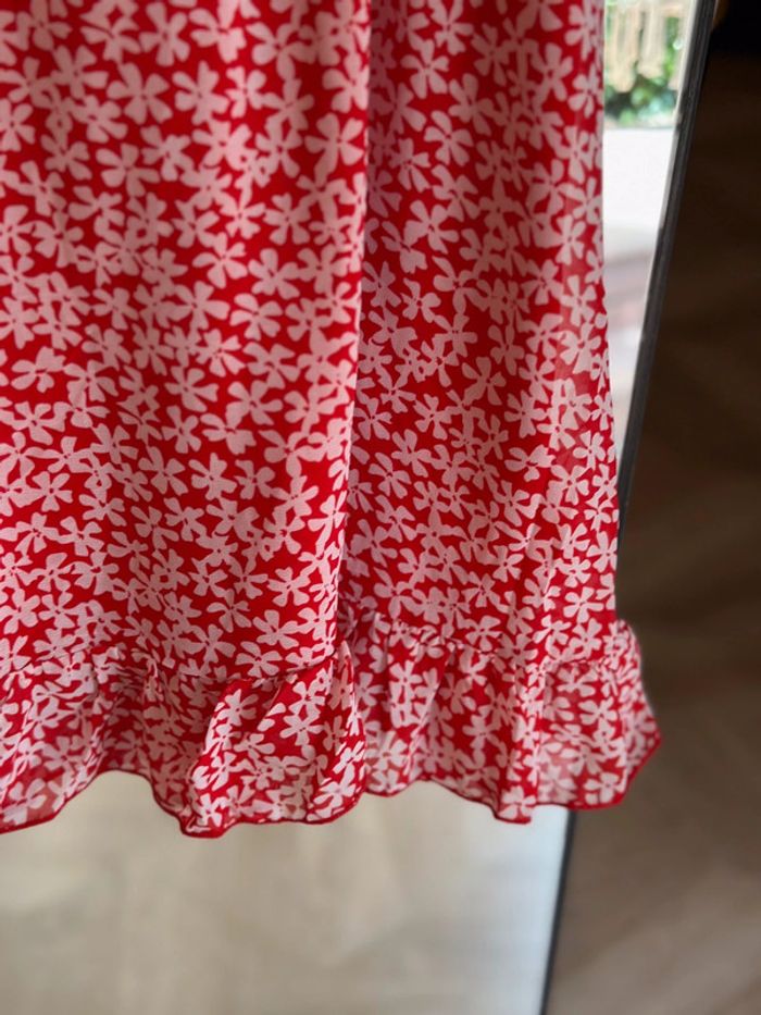 Robe courte rouge imprimé floral blanc Cache Cache taille 40 - photo numéro 4