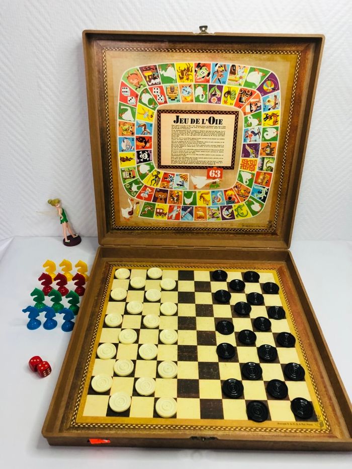 Mallette multijeux (jeu des petits chevaux, jeu de l’oie et dames) Garnier vintage - photo numéro 3