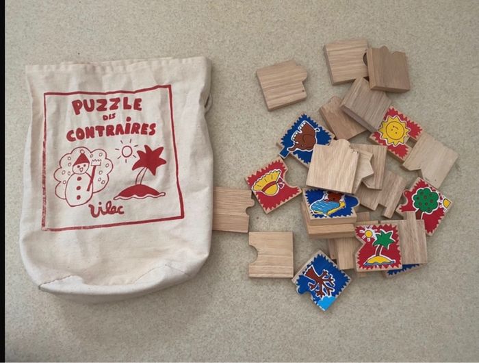 Puzzle en bois lés contraires et formes 24 pièces