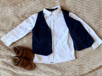 Ensemble garçon chic chemise blanche + gilet bleu marine   24mois