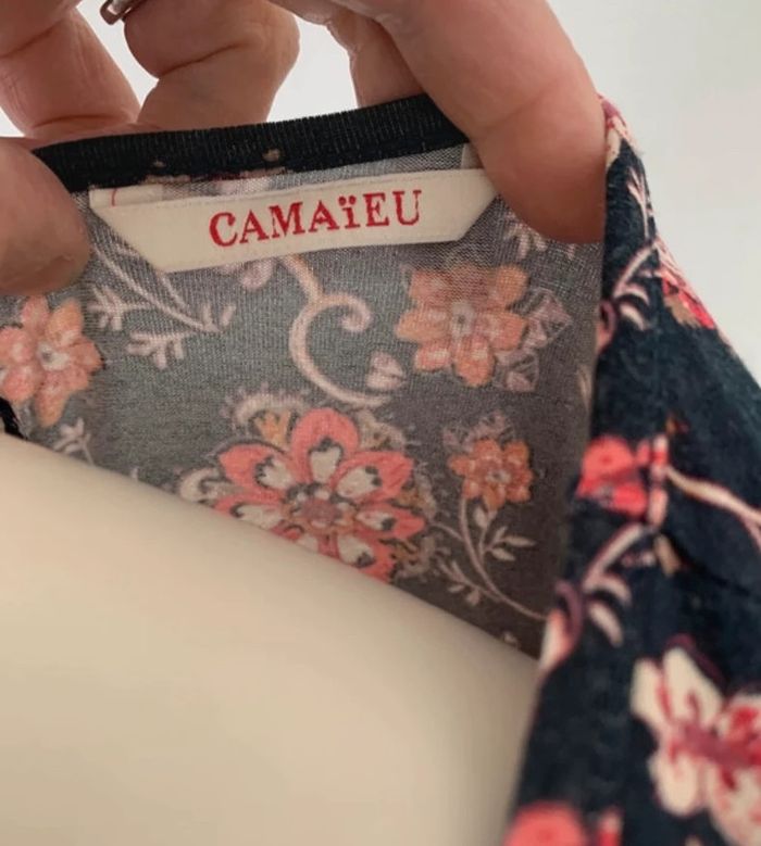 Top tunique vintage imprimée manches courtes Camaïeu taille L ou 40/42 - photo numéro 6