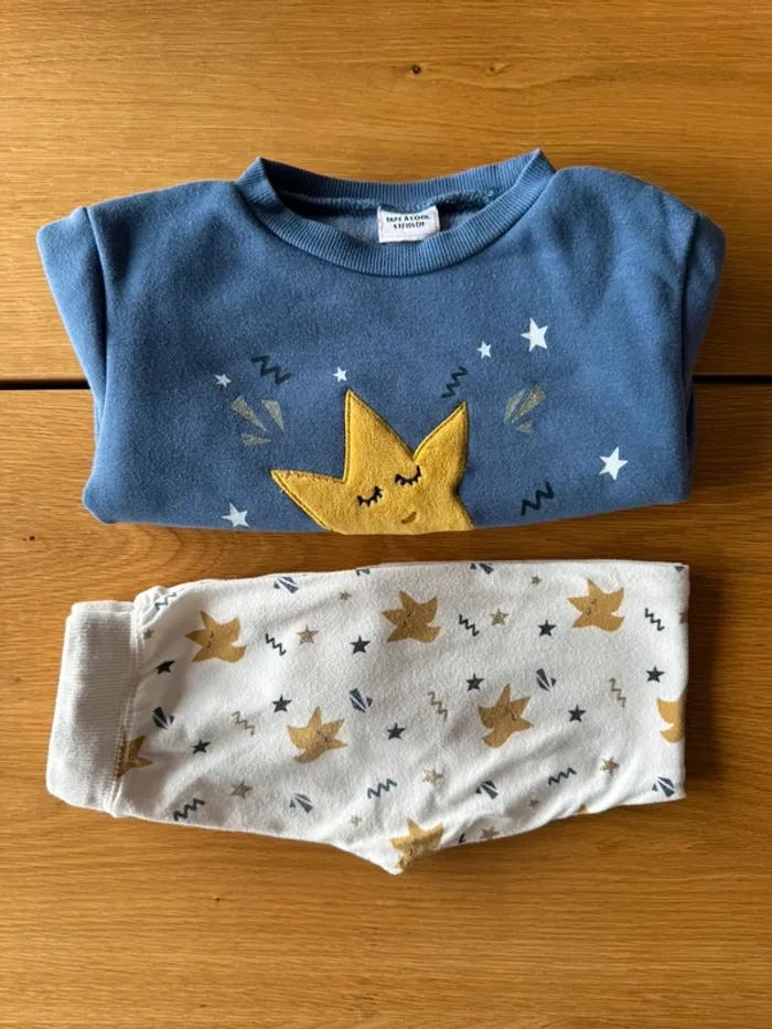 Pyjama molleton et coton 2 pièces ML bleu/blanc avec étoile - Taille 4 Ans - photo numéro 14