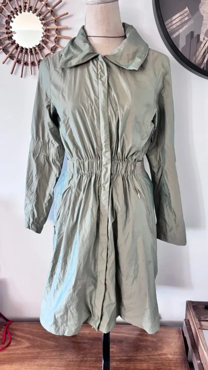 💕 parkas long imperméable cintré kaki taille 36 s - photo numéro 3