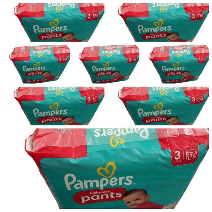 Lot de 256 Couches Pampers Baby dry Pants 6-11 kg Taille 3 Neuf