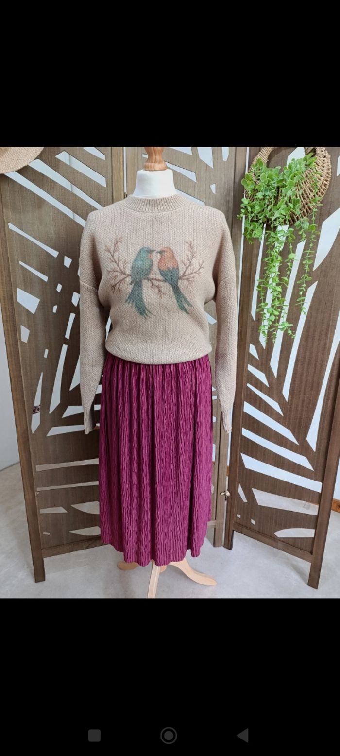 Jupe mi longue bordeaux plissée taille M Gémo - photo numéro 3