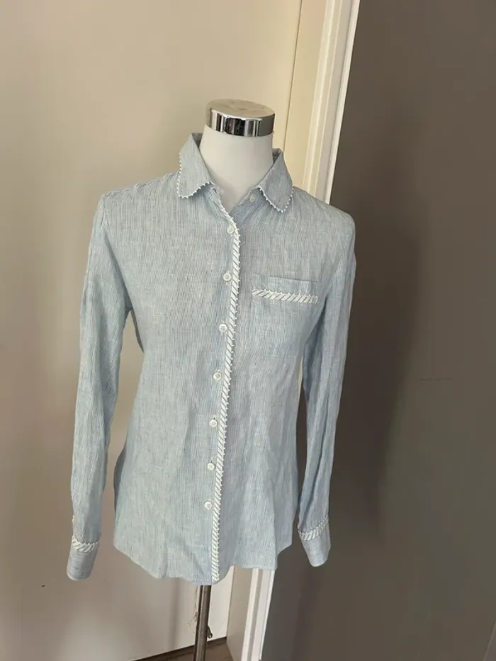 MaxMara, chemise, bleu claire, rayée, femme, taille 38 100 % lin