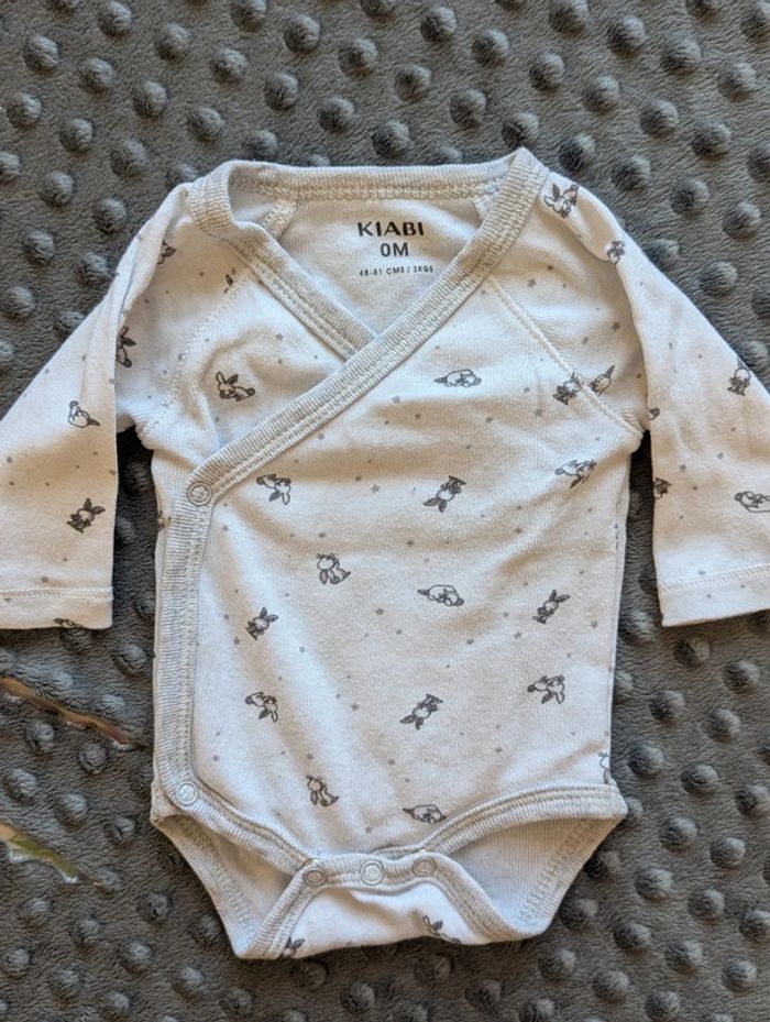 Lot de 4 bodies taille 0 mois - Obaibi, Sauthon & Kiabi. Motifs lapin, chat et fleurs - photo numéro 6