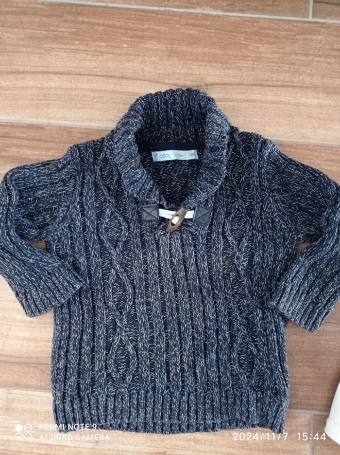 Ensemble 12 mois Jean Camel+ tee shirt 🐹+ pull chiné marine torsadé - photo numéro 11