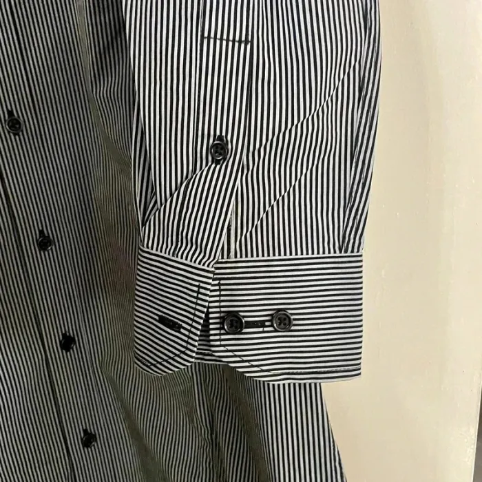 Chemise homme L rayée noire et blanche coupe slim fit, manches longues col classique V031 - photo numéro 4