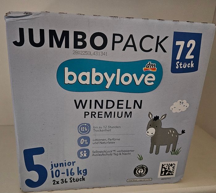 Carton de 2 paquets de couches Babylove taille 5 junior