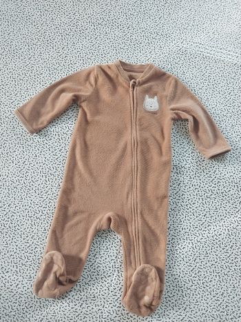 Pyjama bébé velours KIABI 12 mois – dors-bien marron motif chat – antidérapant