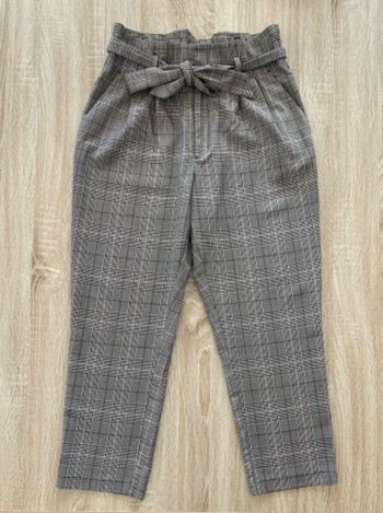 Pantalon paper bag quadrillé marron