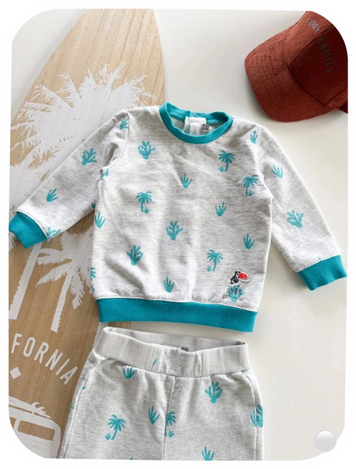 Catimini - Ensemble sweat-shirt et short gris à motifs Taille 9 mois - photo numéro 2