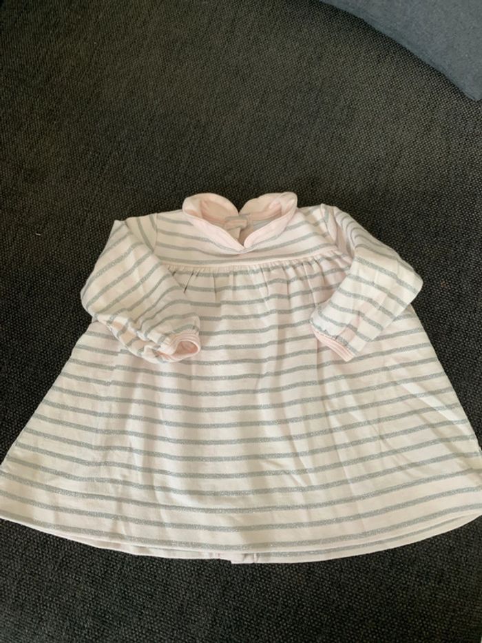 Robe petit bateau rose à rayures grises, 6 mois comme neuve - photo numéro 2