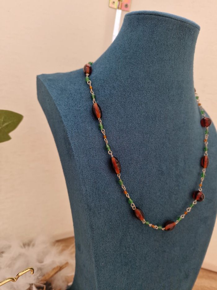 Collier Argenté Marron Vert - photo numéro 4