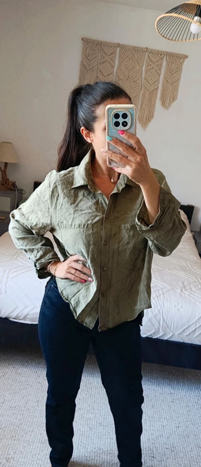 Chemise légère oversize Please L vert kaki 100% lyocell décontractée