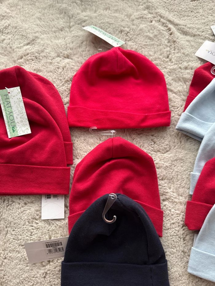 👶🍼Lot 10 bonnets bébé naissance -neuf avec étiquette -100%coton-lot revendeur - photo numéro 3