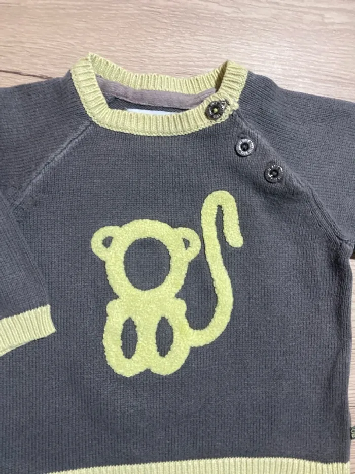 Pull hiver en mail singe bébé garçon 6 mois obaibi - photo numéro 2