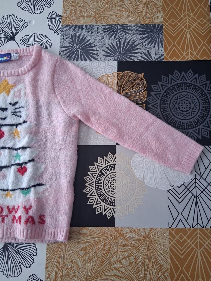 Pull de Noël fille rose chat 2-4 ans - photo numéro 2