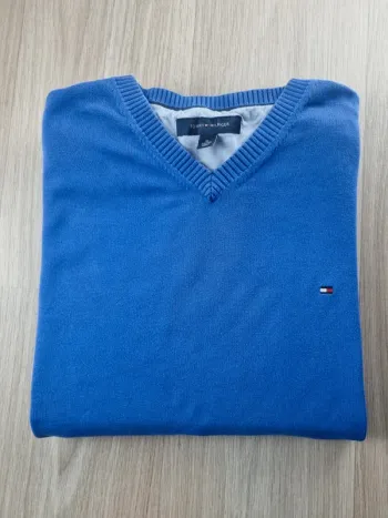 Pull a col V bleue Tommy Hilfiger Homme Taille XL