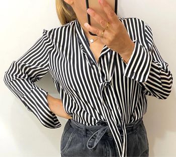 Superbe Chemise Rayée Col A Nouer Taille 38