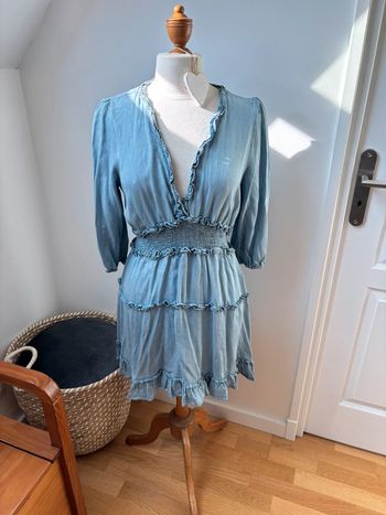 Robe manches 3/4 en coton couleur jean - Kilky - M/L