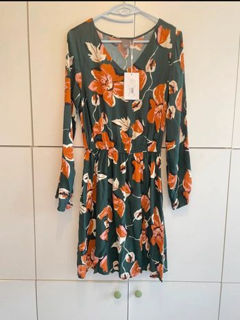 Robe manches longues IcHi taille S vert fleuri