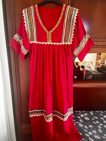 Robe kabyle pour femme, tissu fluide pour femme, galons assorti