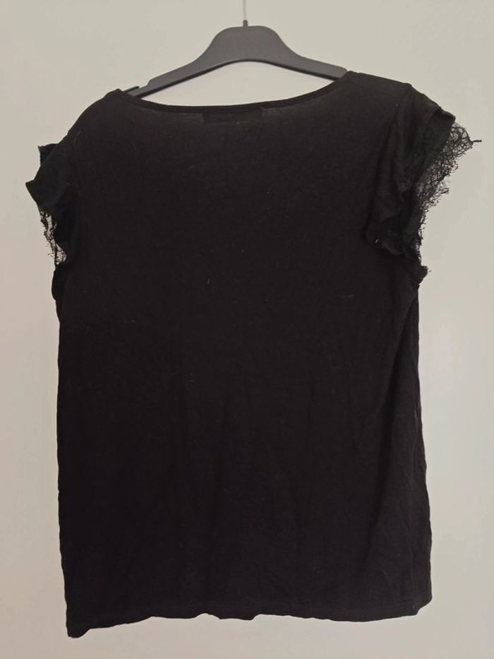 Haut Promod noir manches courtes brodées taille L - photo numéro 2