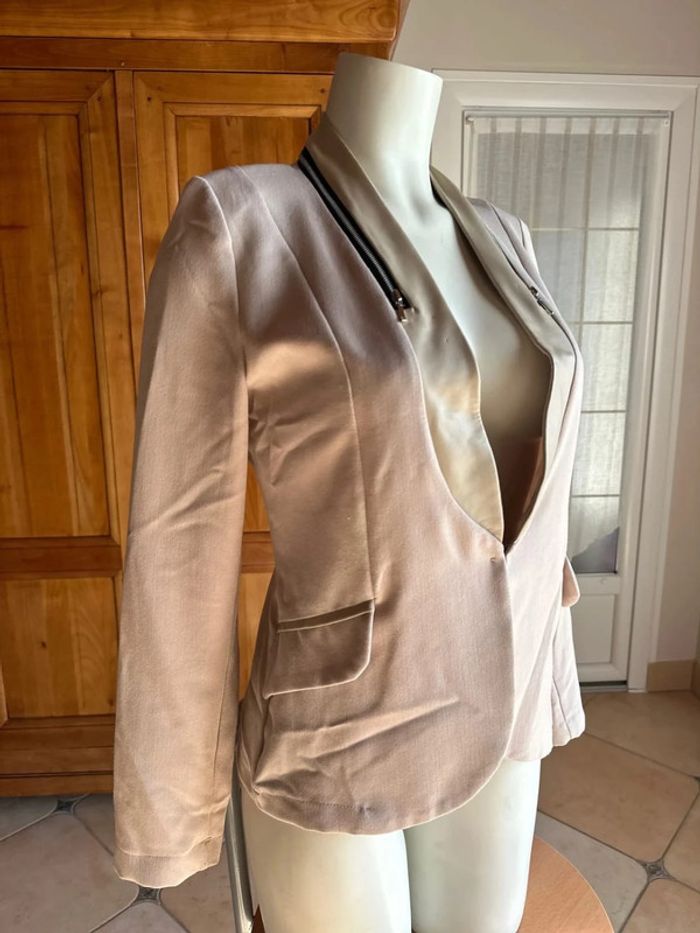 Veste blazer beige zip bi matière 38 femme charming girl - photo numéro 5