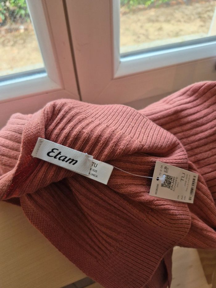 💕Jolie Écharpe côtelée rose Etam laine et cachemire femme NEUVE💕 - photo numéro 7