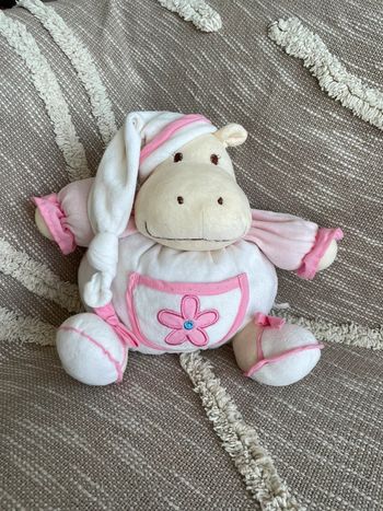 Peluche doudou boule 27cm MGM Dodo d’amour hippopotame rose beige blanc très bon état