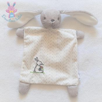 Doudou plat Lapin blanc gris herbe carotte Mots d'Enfants