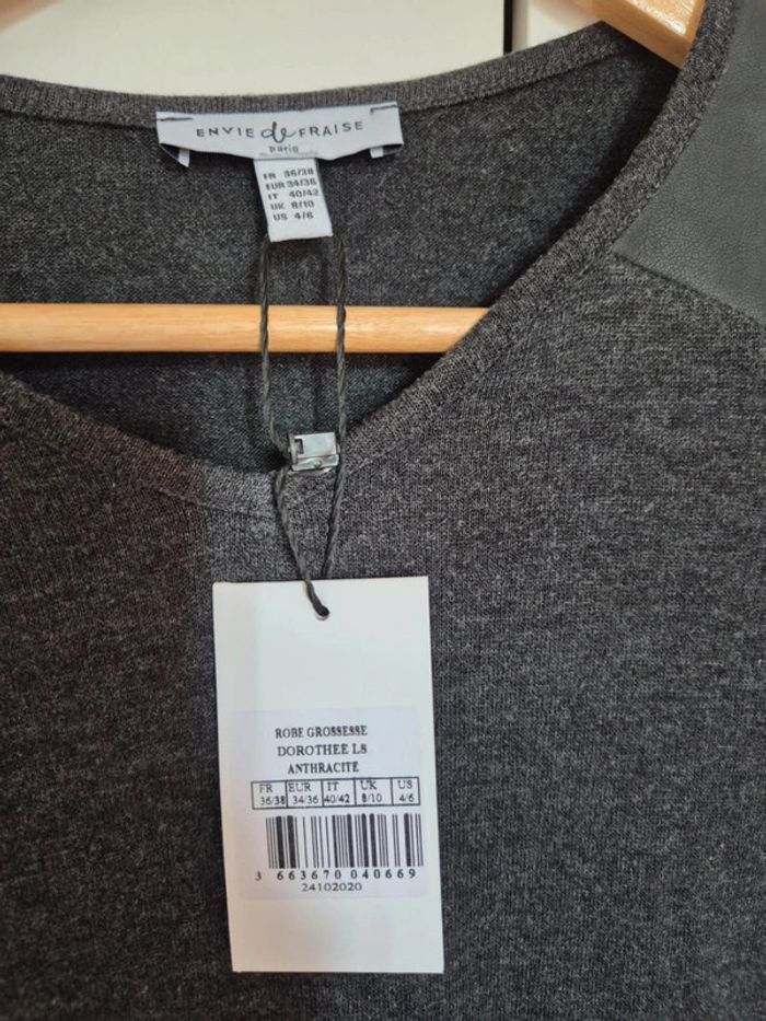 Robe grossesse gris pièce cuir Envie de fraise Taille 36 38 M - photo numéro 3
