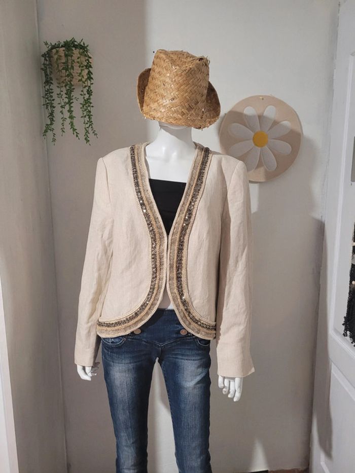Veste perles avec du lin - photo numéro 2