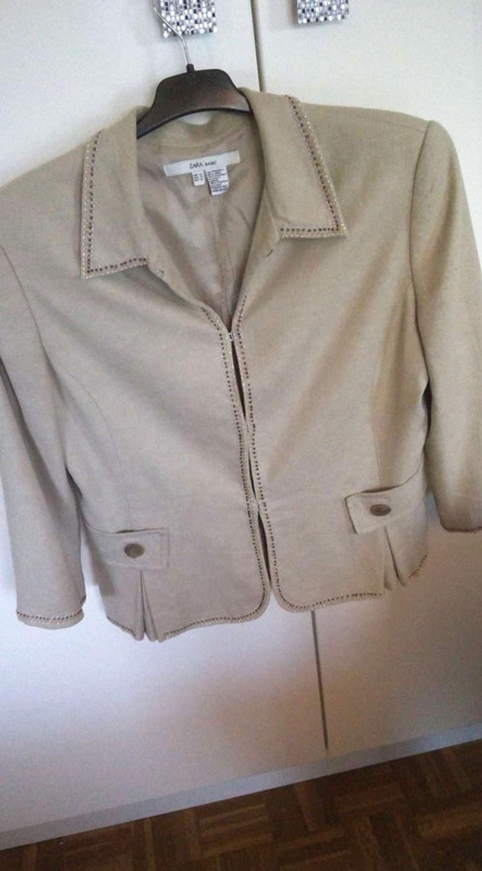 Veste en lin beige avec perle ZARA T42 - photo numéro 2